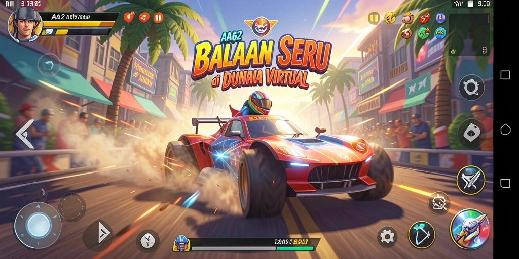 Screenshot gameplay balapan AA62 yang mendebarkan.