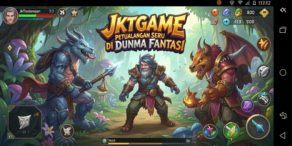 Screenshot utama JKTGAME menunjukkan aksi seru dalam dunia petualangan.