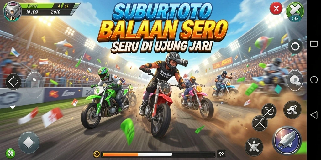 Gameplay seru SUBURTOTO saat balapan di trek menantang.
