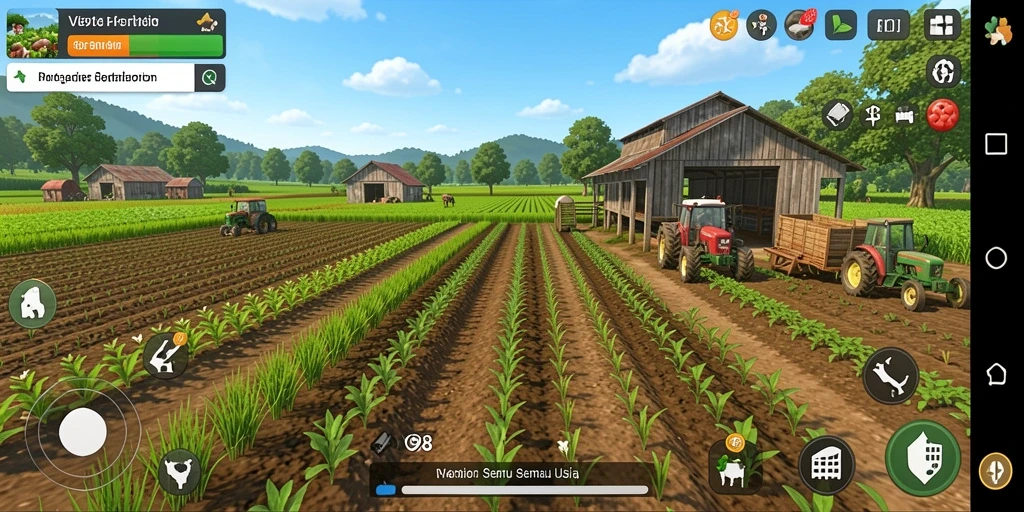 Screenshot V98 menampilkan kegiatan bertani yang menarik dan beragam.