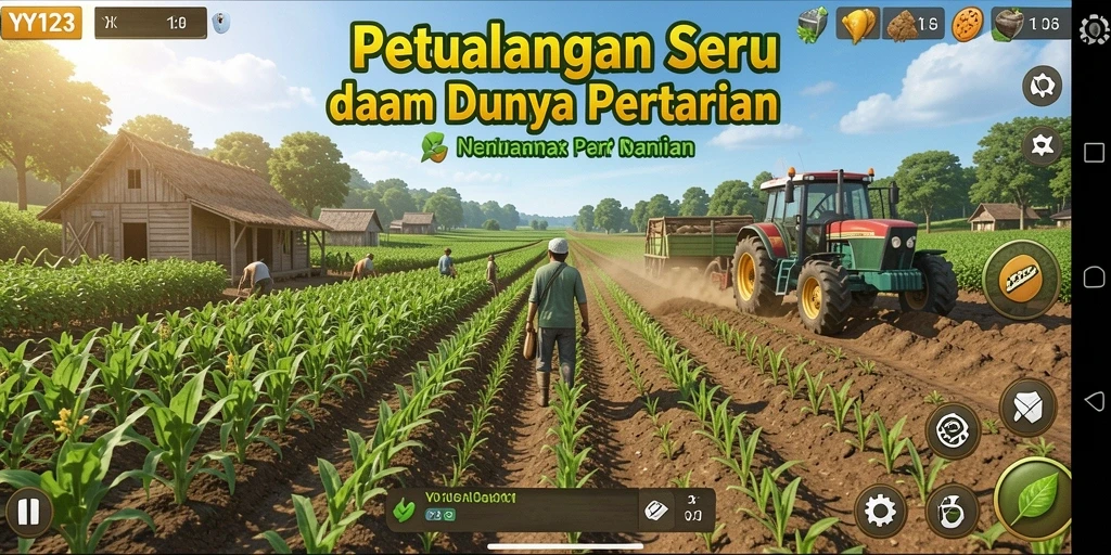 Tampilan gameplay YY123 yang menampilkan keseruan bertani dan bercocok tanam.
